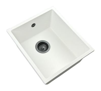 GraniteMy Universal Pia de granito branca 34x40 cm branca para montagem sobreposto, embutida e encastrada com tampão em metal cinza 1208967904