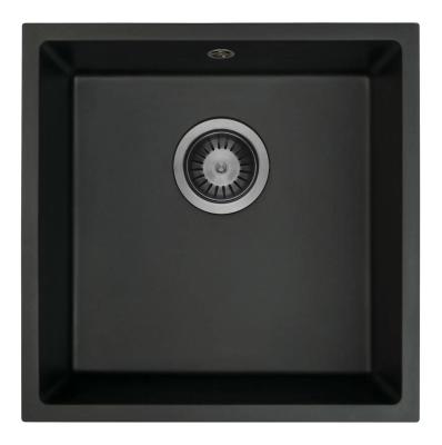 GraniteMy Universal Pia de Granito Preto 40x40 cm preta montagem superior, montagem inferior e montagem nivelada com tampão Gun Metal 1208967906
