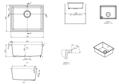 GraniteMy Universal Taupe Pia de Granito 50x40 cm montagem superior, montagem inferior e montagem nivelada com tampão em metal gun - 1208967910