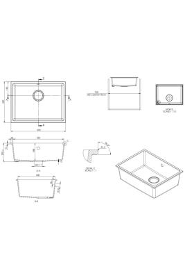 GraniteMy Pia Universal de Granito Branca 55x40 cm montagem de superfície, montagem embutida e montagem nivelada com válvula gun metal - 1208967933