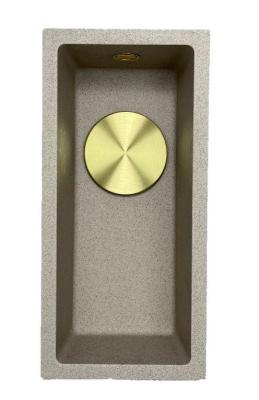 GraniteMy Universal pia de granito bege areia pequena 17x40 cm montagem de superfície, montagem inferior e montagem nivelada com ralo dourado 1208968003.