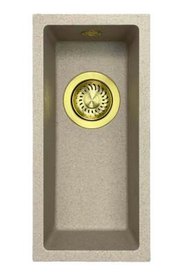 GraniteMy Universal pia de granito bege areia pequena 17x40 cm montagem de superfície, montagem inferior e montagem nivelada com ralo dourado 1208968003.