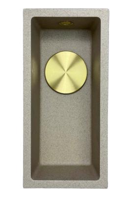 GraniteMy Universal pia de granito bege areia pequena 17x40 cm montagem de superfície, montagem inferior e montagem nivelada com ralo dourado 1208968003.