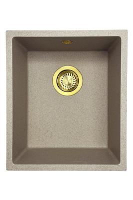 GraniteMy Universal pia de granito areia bege 34x40 cm montagem de superfície, montagem inferior e montagem nivelada com plugue dourado 1208968008