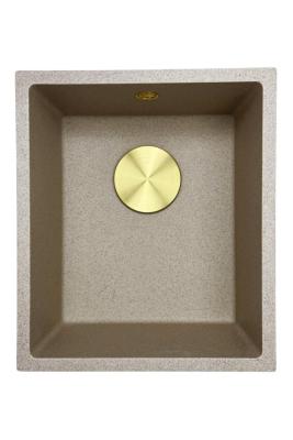 GraniteMy Universal pia de granito areia bege 34x40 cm montagem de superfície, montagem inferior e montagem nivelada com plugue dourado 1208968008