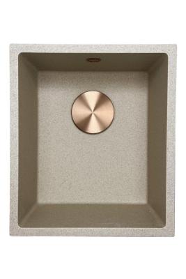 GraniteMy Universal pia de granito bege areia 34x40 cm montagem sobreposta, embutida e nivelada com plugue de cobre 1208968009
