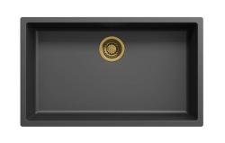 Pia grande preta 70x40cm de montagem inferior, montagem superior e montagem nivelada com ralo dourado 1208968040