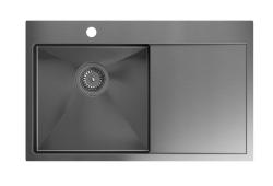 Aquadesign Clara Pia Gun metal 78x48cm Sobrepor ou Encastrar com Escorredor, Bancada para Torneira e Tampão Gun metal - 1208969498