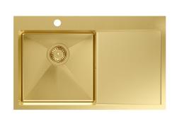 Aquadesign Clara Pia de Cozinha Dourada 78x48cm Sobrepor ou Encastrada com Escorredor, Bancada para Torneira e Tampão Dourado - 1208969499