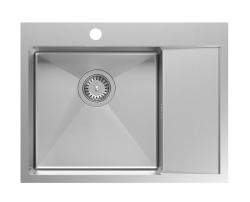 Aquadesign Clara Pia de Cozinha em Aço Inoxidável com Bacia Esquerda 62x48cm Montagem de Sobrepor ou Embutir com Escorredor, Área para Torneira e Plugue de Aço Inoxidável - 1208969501