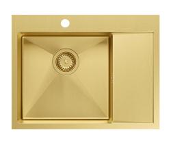 Aquadesign Clara Pia Gold 62x48cm de Sobrepor ou de Encastrar com Escorredor, Bancada para Torneira e Tampa Dourada - 1208969502