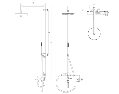 Waterevolution Flow misturador termostático de três vias para chuveiro com chuveiro principal de 250mm e chuveiro manual redondo light gold T131TNR25WGE