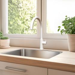 Waterevolution Flow torneira de cozinha com bica giratória redonda branco T158UBR