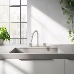 Waterevolution Flow misturador de cozinha de 3 furos com bica giratória e conexão para água filtrada em aço inoxidável T152UIE