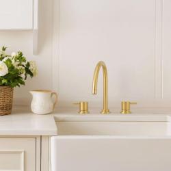 Waterevolution Flow misturador de cozinha de 3 furos com bica giratória e conexão para água filtrada light gold T152UWGE