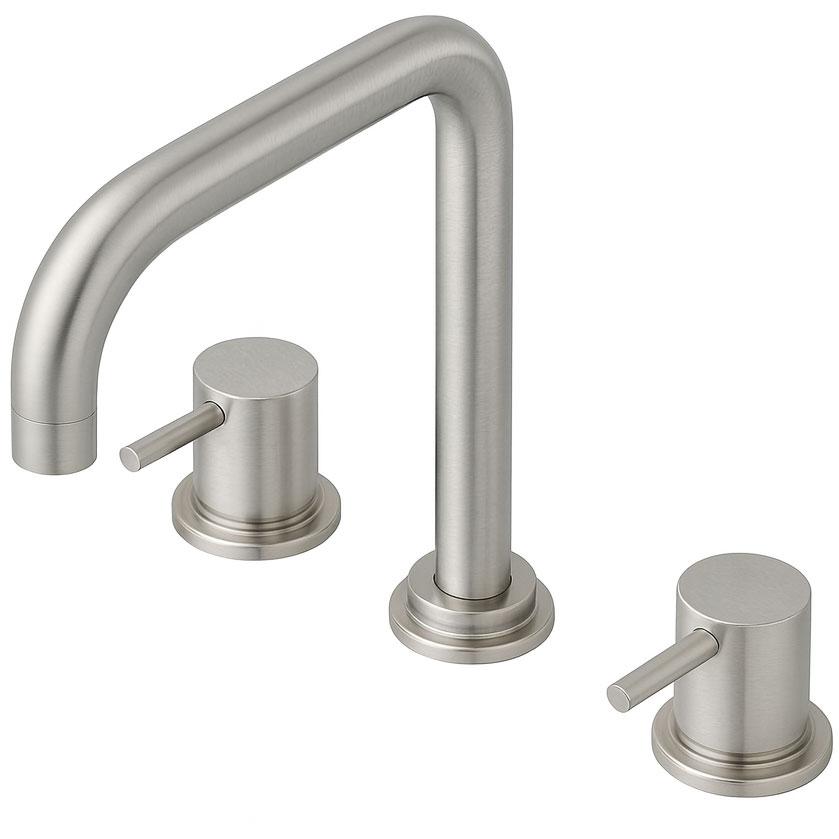 Waterevolution Flow Torneira de cozinha angular de 3 furos com bica giratória e conexão para água filtrada em aço inoxidável T152HIE