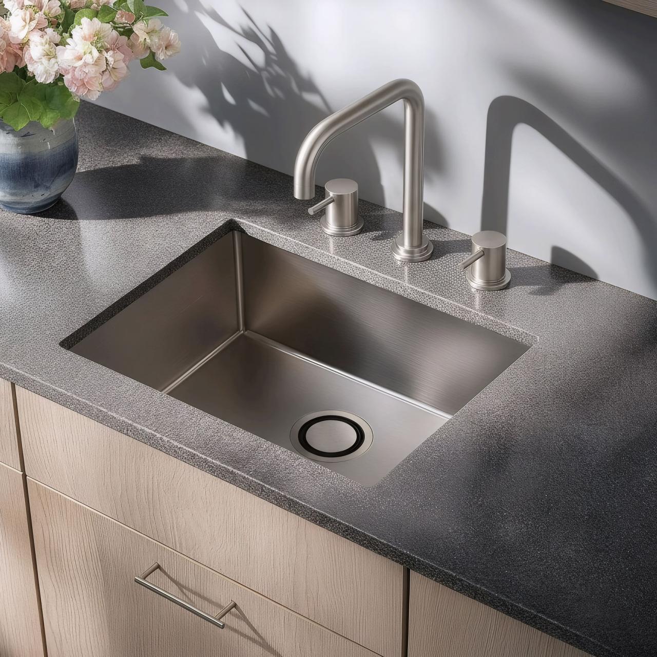 Waterevolution Flow Torneira de cozinha angular de 3 furos com bica giratória e conexão para água filtrada em aço inoxidável T152HIE