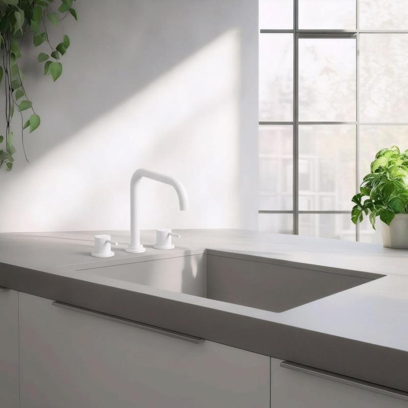 Waterevolution Flow 3-hole angled kitchen mixer tap with swivel spout and filtered water connection white T152HBR