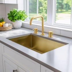 Waterevolution Flow torneira de cozinha de 3 furos com bica giratória e conexão para água filtrada em latão T152HLE