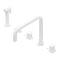 Waterevolution Flow torneira de cozinha angular de 5 furos com pulverizador retrátil e conexão para água filtrada branca T154HBR