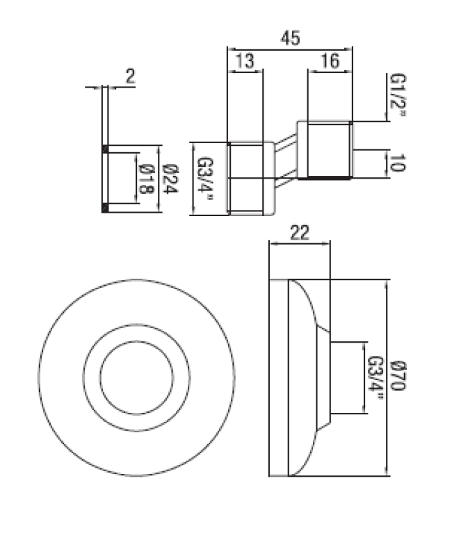 PB Conexão S Inoxidável 10mm Clássico Excêntrico 1/2” x 3/4” 1208969849