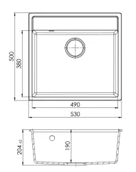 GraniteMy Bremen Pia de Granito 53x50 cm Preto - Sobrepor, Embutir e Instalação Plana com Furo para Torneira e Plugue Dourado 1208969969