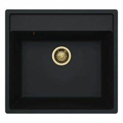 GraniteMy Bremen Pia de Granito 53x50 cm Preto - Sobrepor, Embutir e Instalação Plana com Furo para Torneira e Plugue Dourado 1208969969