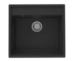 GraniteMy Bremen Pia de Granito 53x50 cm Preto - Sobreposição, Embutida e Nivelada com Furo para Torneira e Plugue de Metal Acetinado 1208969971