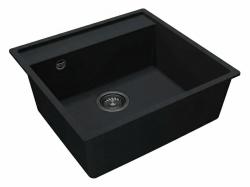 GraniteMy Bremen Pia de Granito 53x50 cm Preto - Sobreposição, Embutida e Nivelada com Furo para Torneira e Plugue de Metal Acetinado 1208969971