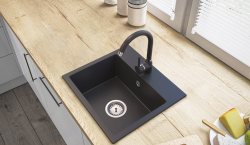 Graniteland Nera Pia de Granito 45x42 cm Preto de Embutir com Bancada para Torneira e Válvula de Aço Inoxidável 1208969985