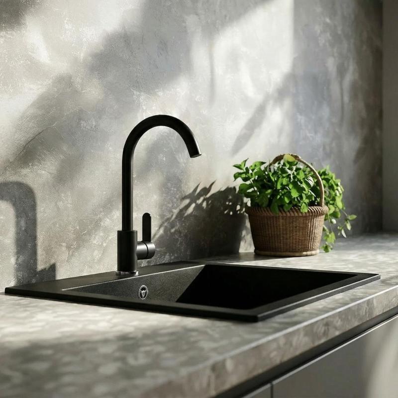 Graniteland Nera Granite Sink 45x42 cm Black Surface-mounted with Tap Hole Deck and Stainless Steel Plug 1208969985
