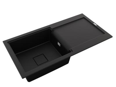 GraniteMy Zafiri Pia de Sobrepor em Granito Preto 97x50 cm com Escorredor, Reversível, com Tampa de Dreno Quadrada Preta 1208969997