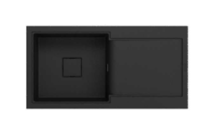 GraniteMy Zafiri Pia de Sobrepor em Granito Preto 97x50 cm com Escorredor, Reversível, com Tampa de Dreno Quadrada Preta 1208969997