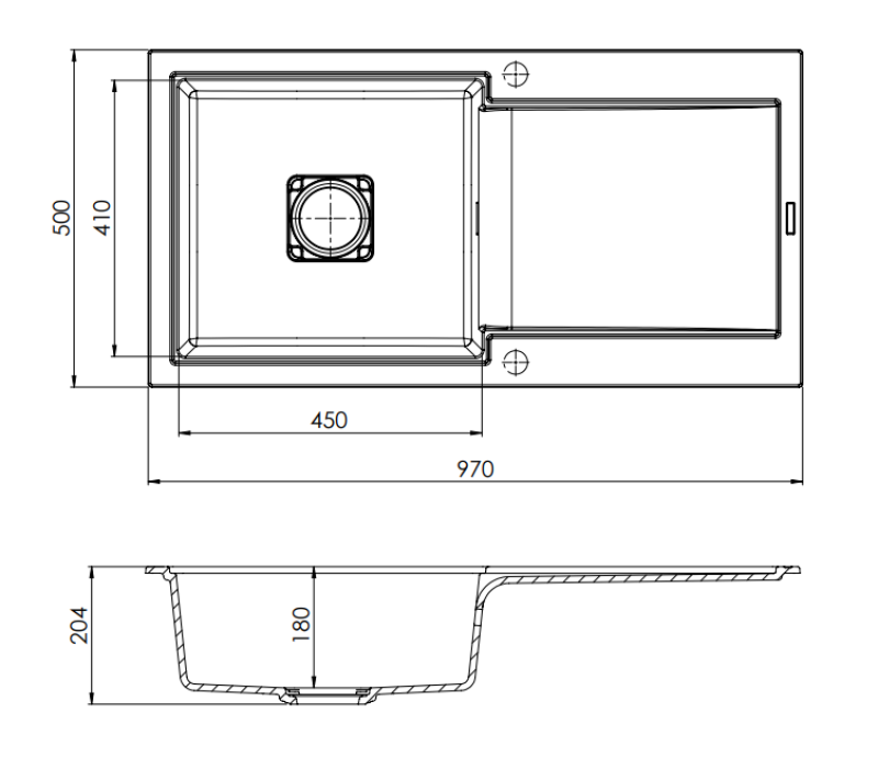 GraniteMy Zafiri Pia de Sobrepor em Granito Preto 97x50 cm com Escorredor, Reversível, com Tampa de Dreno Quadrada Preta 1208969997