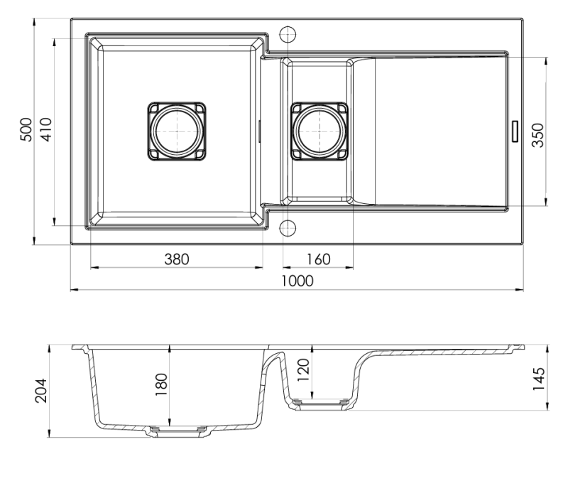 GraniteMy Zafiri Pia de Sobrepor em Granito Preto 1,5 Cuba 100x50 cm com Escorredor, Reversível, com Tampa de Dreno Quadrada Preta 1208969998