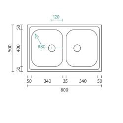 Banka Centurio 20 RVS pia dupla de sobrepor 80x50cm 1208970026