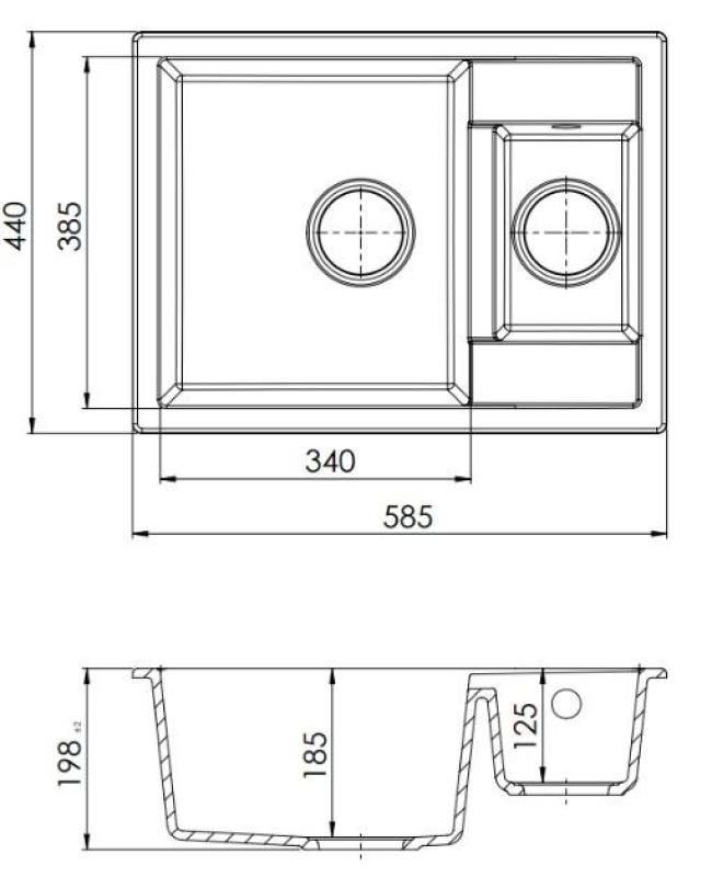 GraniteMy Smart extra shallow 1.5 granite countertop white sink 58x44cm with white plug and cover 1208970052