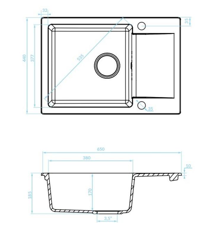 Aquadesign Kensley Set - Pia de Sobrepor em Granito Cinza com pequeno Escorredor e Torneira de Cozinha, 65 x 44 cm 1208970086