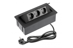 Tomada de móveis SOFT 3x tomada Schuko, cabo de alimentação com plugue, preto.