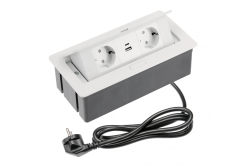 Tomada de móveis SOFT 2x tomada Schuko, USB A+C, cabo de alimentação com plugue, branco.