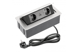 Tomada para móveis SOFT 2x Tomada Schuko, USB A+C, cabo de alimentação com plugue, alumínio