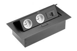 Base de móveis 2x tomada com aterramento, USB A+C, cabo de alimentação com plugue, preto.