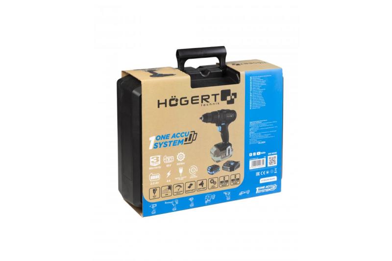 HÖGERT furadeira a bateria 18V, conjunto com bateria, carregador, suporte para bits, caixa de brocas.
