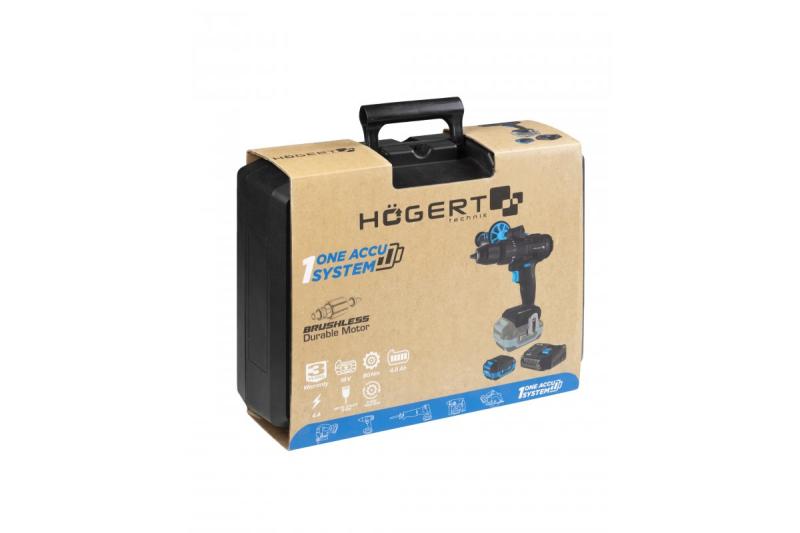 HÖGERT Brushless set de parafusadeira a bateria, 18V, com suporte para bits, carregador e bateria.
