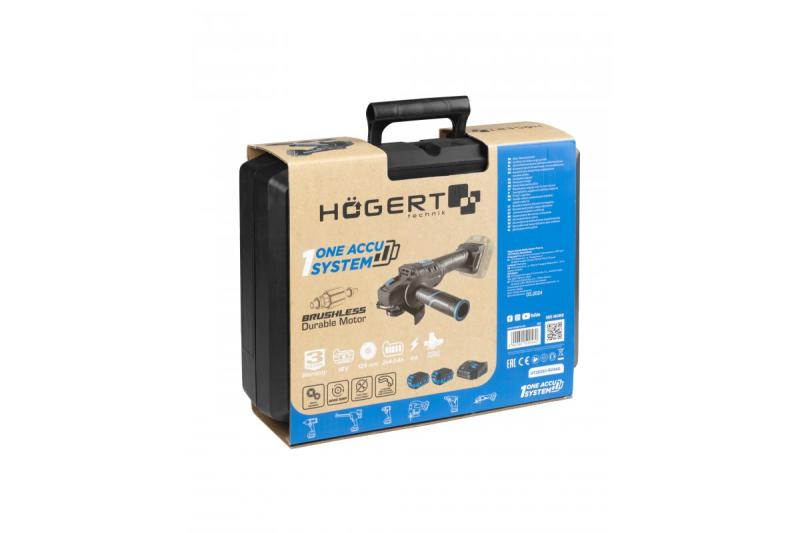 HÖGERT Esmerilhadeira angular sem fio com interruptor de alavanca, 125MM, 18V, conjunto com bateria, carregador, acessórios.