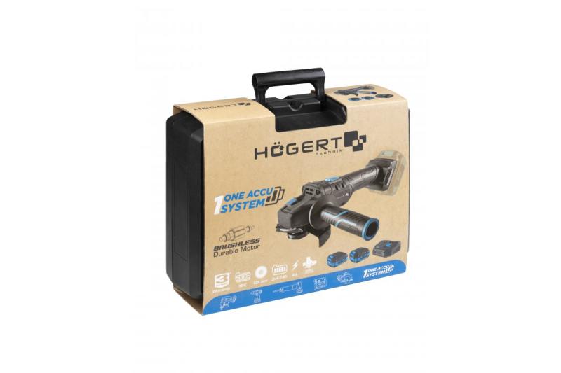 HÖGERT Esmerilhadeira angular sem fio com interruptor de alavanca, 125MM, 18V, conjunto com bateria, carregador, acessórios.