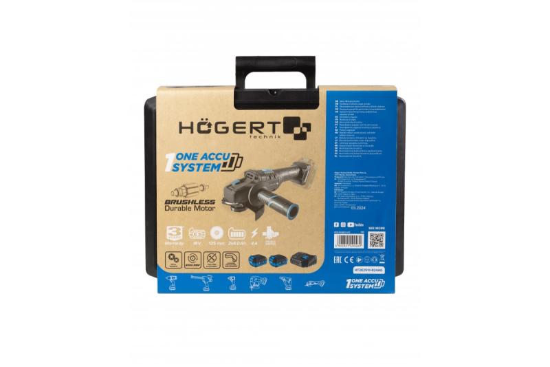 HÖGERT Esmerilhadeira angular sem fio com interruptor de alavanca, 125MM, 18V, conjunto com bateria, carregador, acessórios.