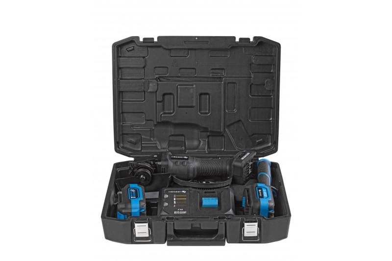HÖGERT Esmerilhadeira angular sem fio com interruptor de alavanca, 125MM, 18V, conjunto com bateria, carregador, acessórios.