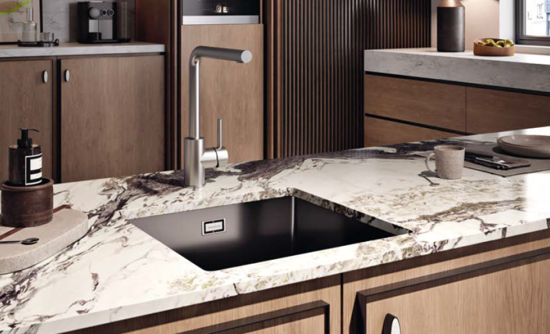 Ausmann Ceramic Ember Ceramic Mat Black Square Sink Top Mount and Under Mount 40 x 40 cm with Stainless Steel Plug 1208970507