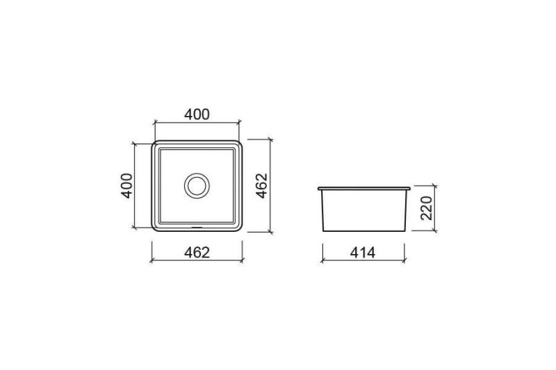 Ausmann Ceramic Ember Ceramic Mat Black Square Sink Top Mount and Under Mount 40 x 40 cm with Stainless Steel Plug 1208970507